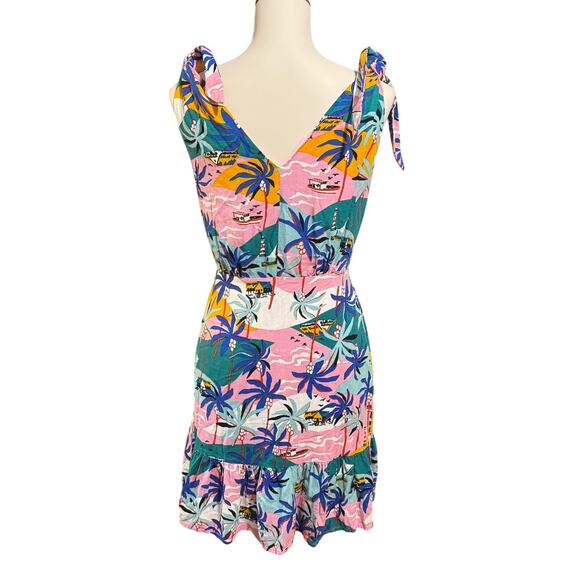 Sam Edelman Tropical Island Print Summer Dress Size 6 Tie Shoulders Palm Trees - Picture 4 of 10
